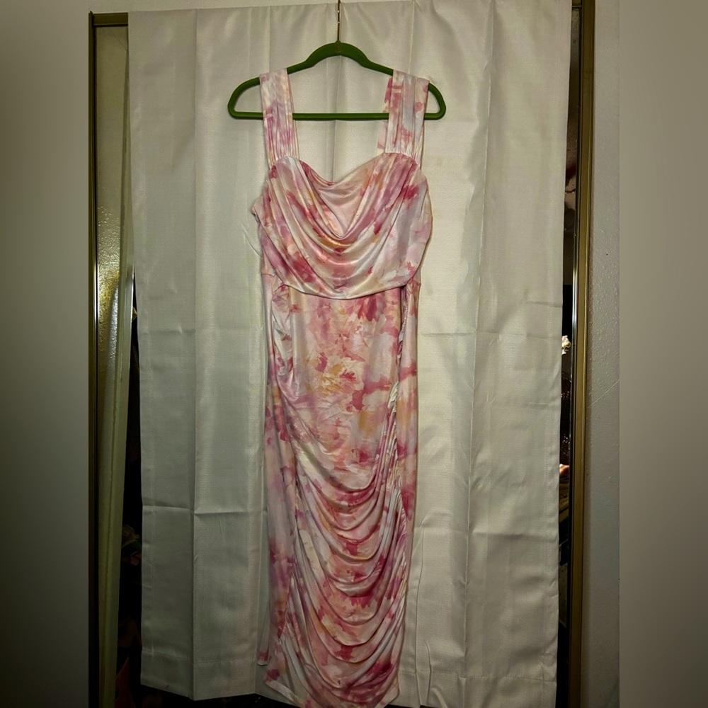 SHEIN Pink and White Floral Midi Dress